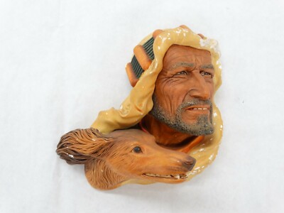 Rare Vintage Bossons of England Chalkware Arab Sheik w/ Afghan Hound Wall Plaque