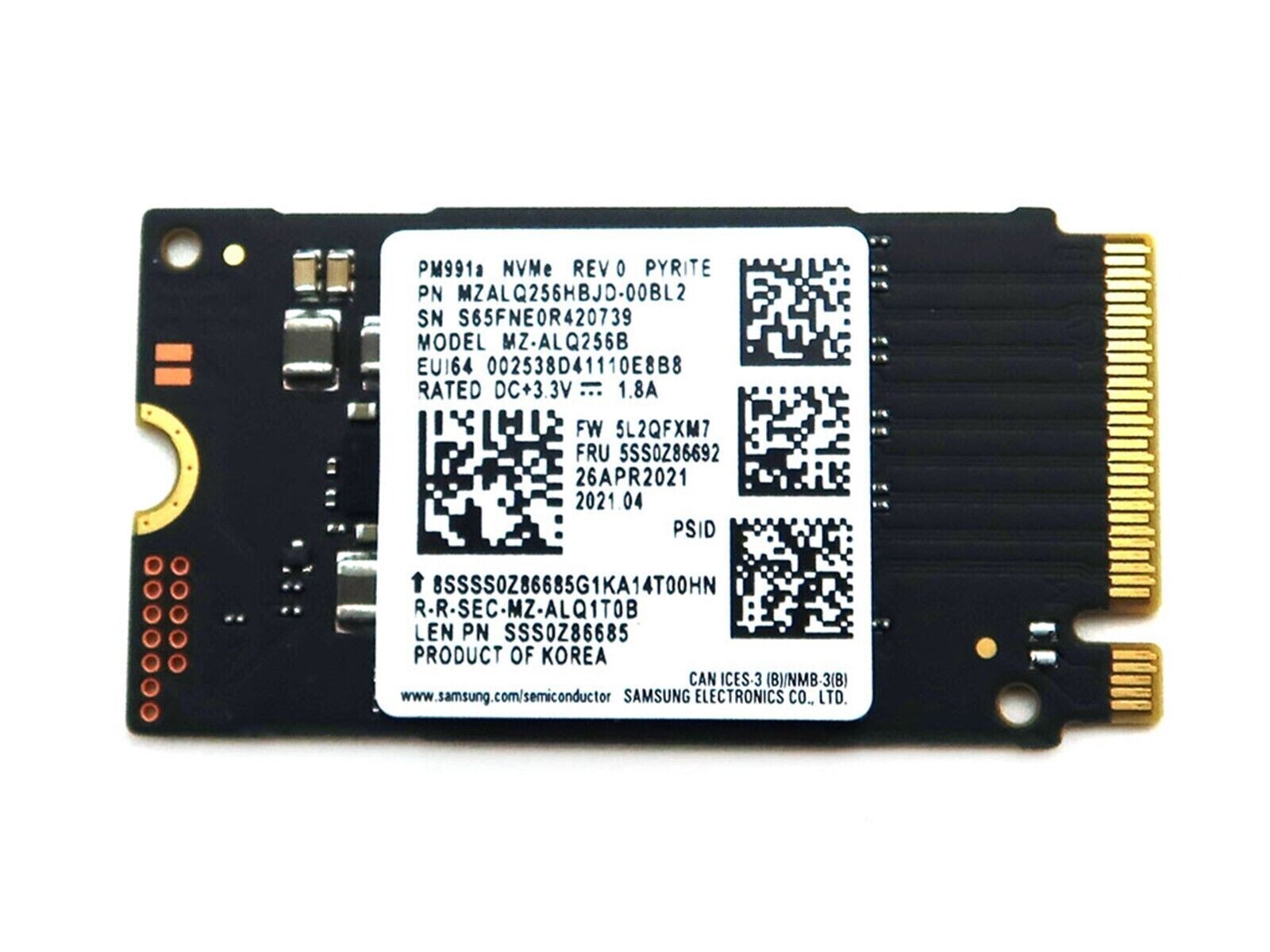 内蔵型SSD Samsung 256GB NVMe SSD MZALQ256HBJD-00BL MZALQ256HBJD-00BL2 - 256GB SSD Module For Omen GT13-1074