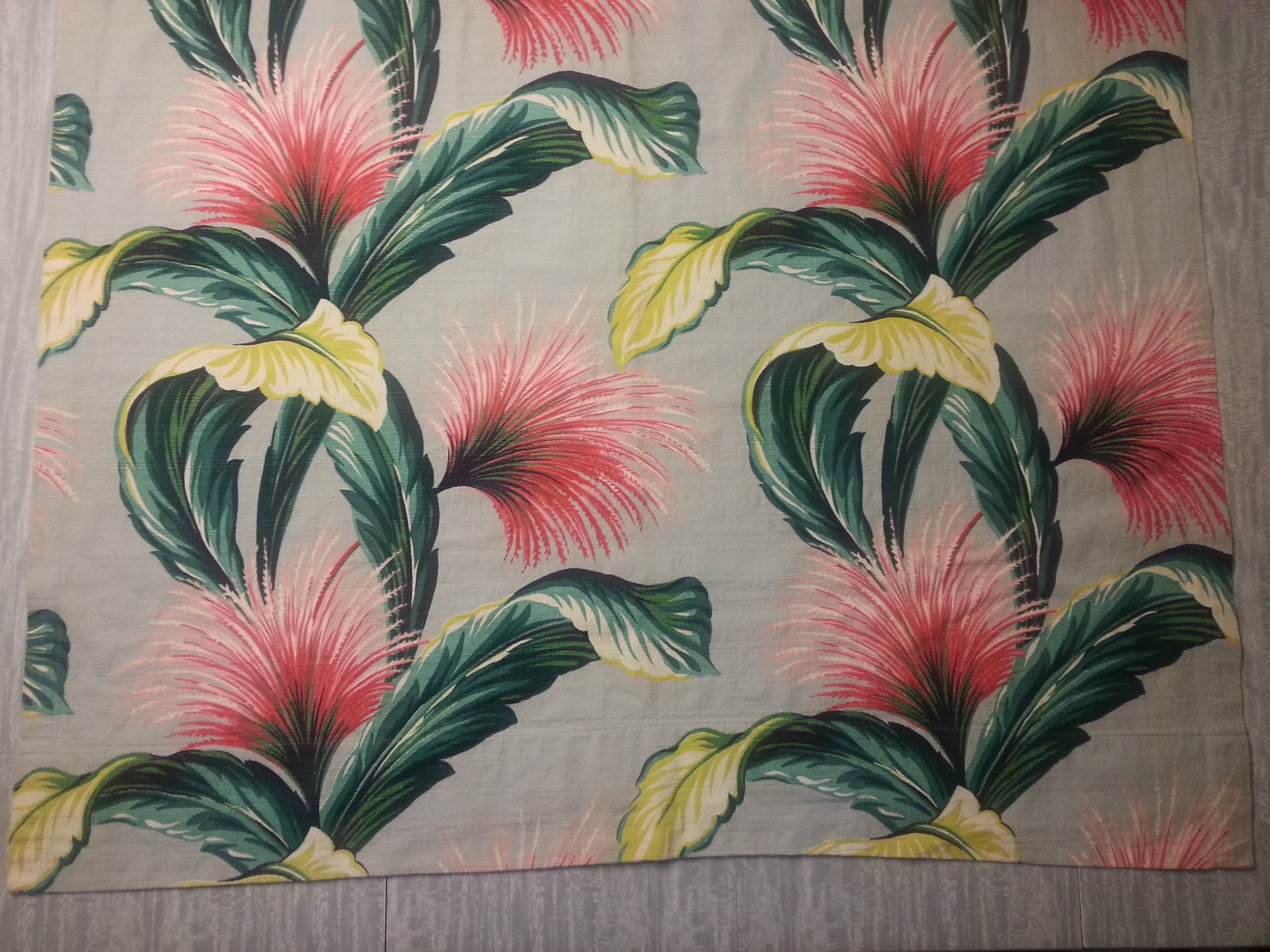 vtg Zomba Barkcloth 43x82 curtain panel MCM tropical leaves 30's pillow fabric