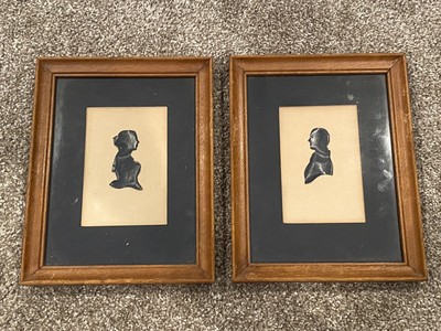 Convex or Domed Glass Picture Set Vintage or Antique Reversed Silhouette Shadow Picture Set
