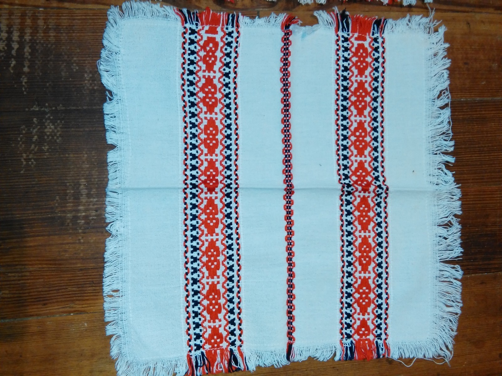 Vintage Hungarian HUNGARY HUCK WEAVE Napkin Set RED BLACK WHITE Lot of 12