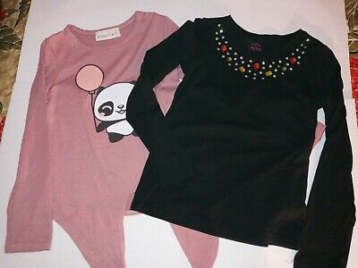 Girls Tops Lot Of 2 Pink Black Size 7-8.Front Tie Gems Faded Glory Glitter Girl