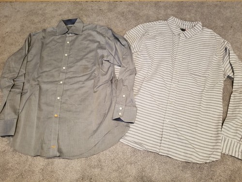 Lot of 15 Name Brand Men's Casual Button Down Shirts Long Sleeve in size L