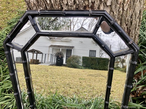 Vintage•Mid Century Mod•Black•Faux Bamboo•Wall Mirror