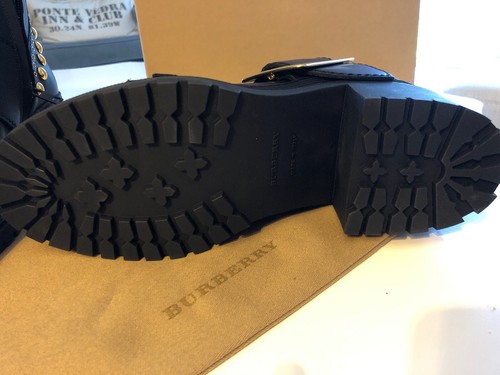 Pre-owned Burberry Whitchester Black Leather Fringe Gold Studded Belted Boots 40.5/10.5 Us