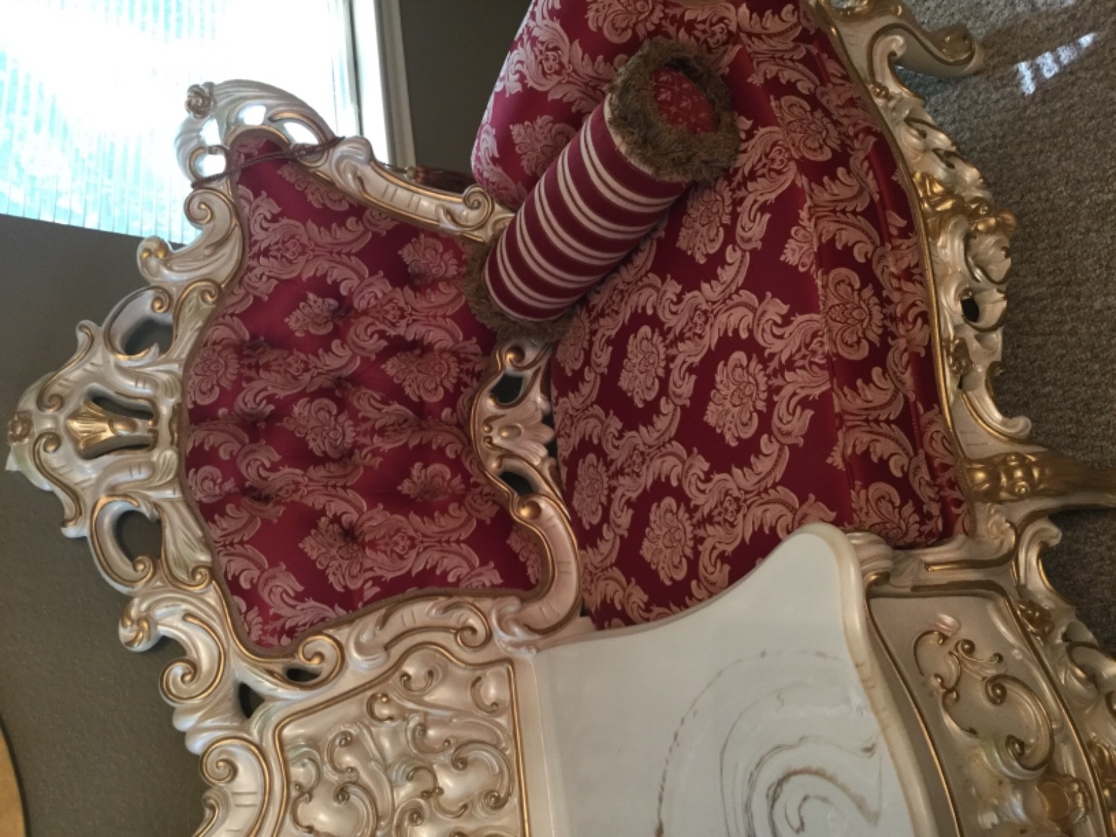 Victorian French reproduction red/gold paisley XL sofa and chair set marble top