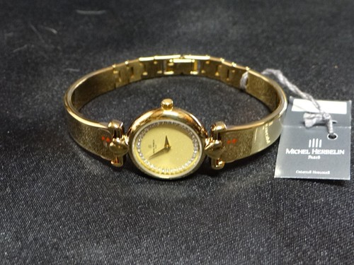 Pre-owned Michel Herbelin Ladies Watch French  Watch Faux Diamond Gold Bracelet