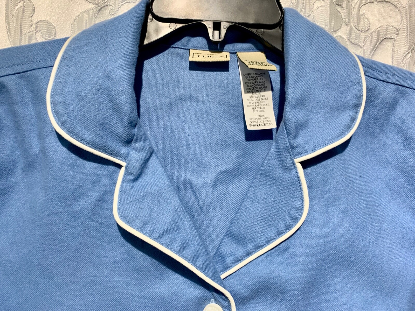 Mens L.L. Bean Flannel Pajamas Set Top and Bottom Pants Blue Flannel Size M