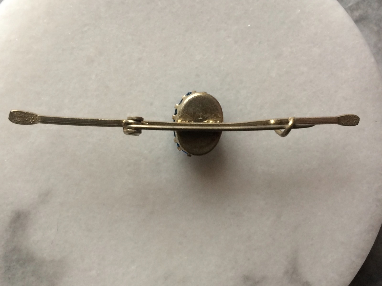 Antique Victorian Silver Oval Cut Blue Tourmaline Brooch C Hook OLD Bar Pin