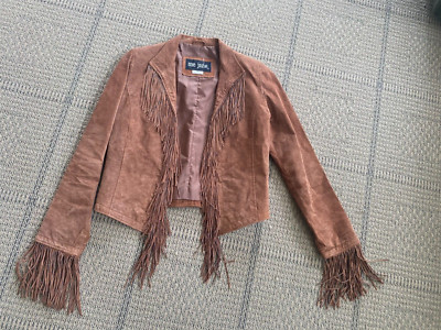 Me Jane Women's Brown Cow Girl leather Jacket with Fringe Size Medium