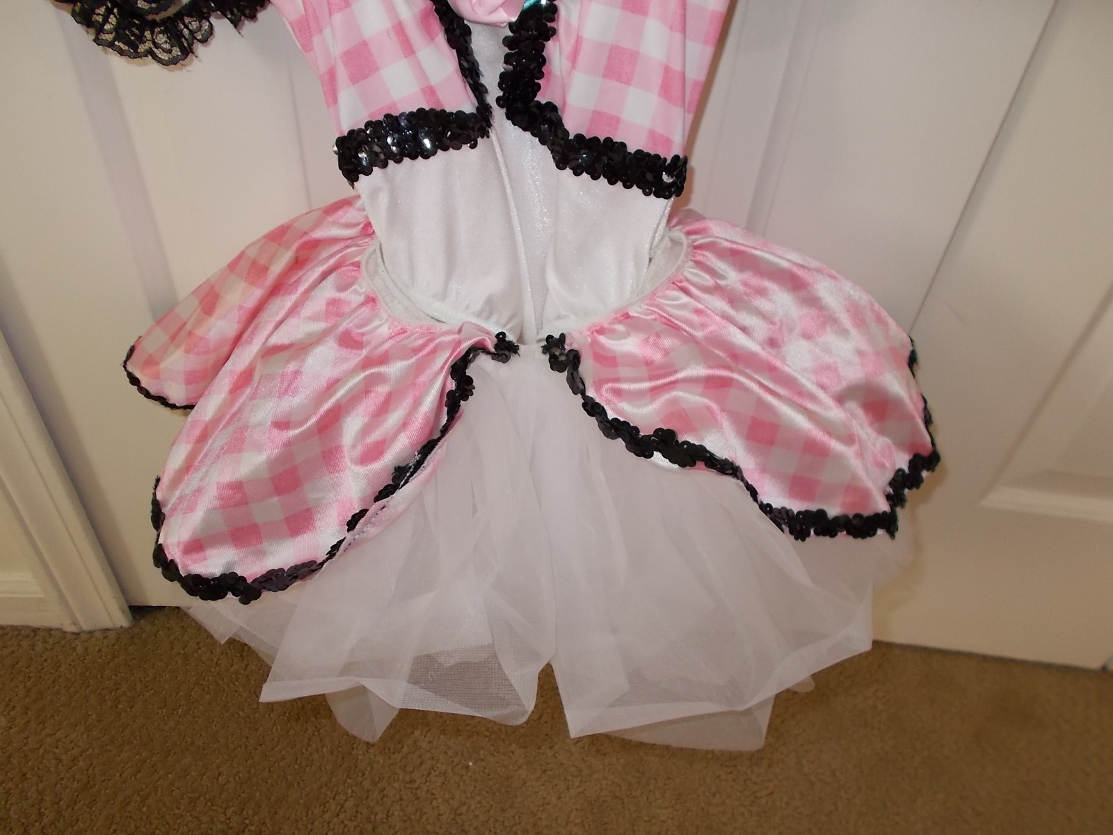 Girls Dance Costume Child Sz Medium Pink & White with Matching Hair Bow USA Made