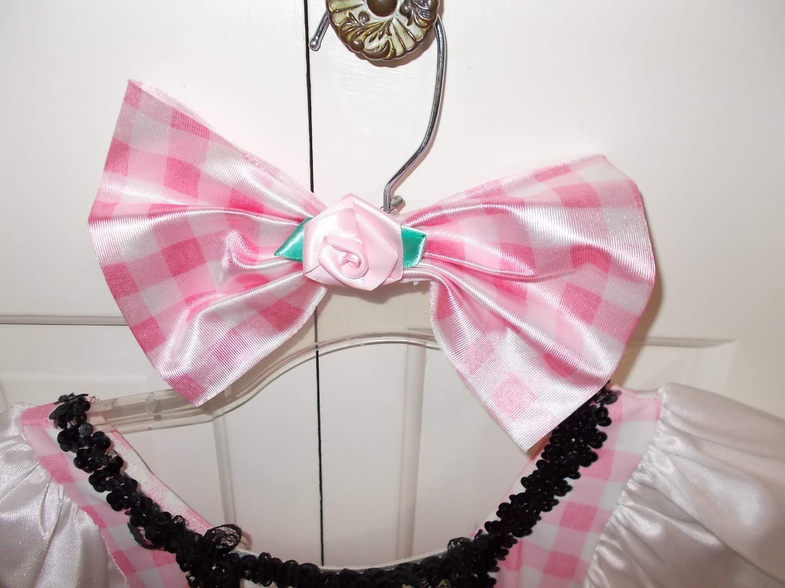 Girls Dance Costume Child Sz Medium Pink & White with Matching Hair Bow USA Made