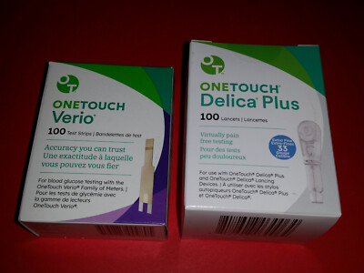 100 ONE TOUCH VERIO TEST STRIPS Expire Date 03/2026 AND 100 DELICA PLUS LANCETS.