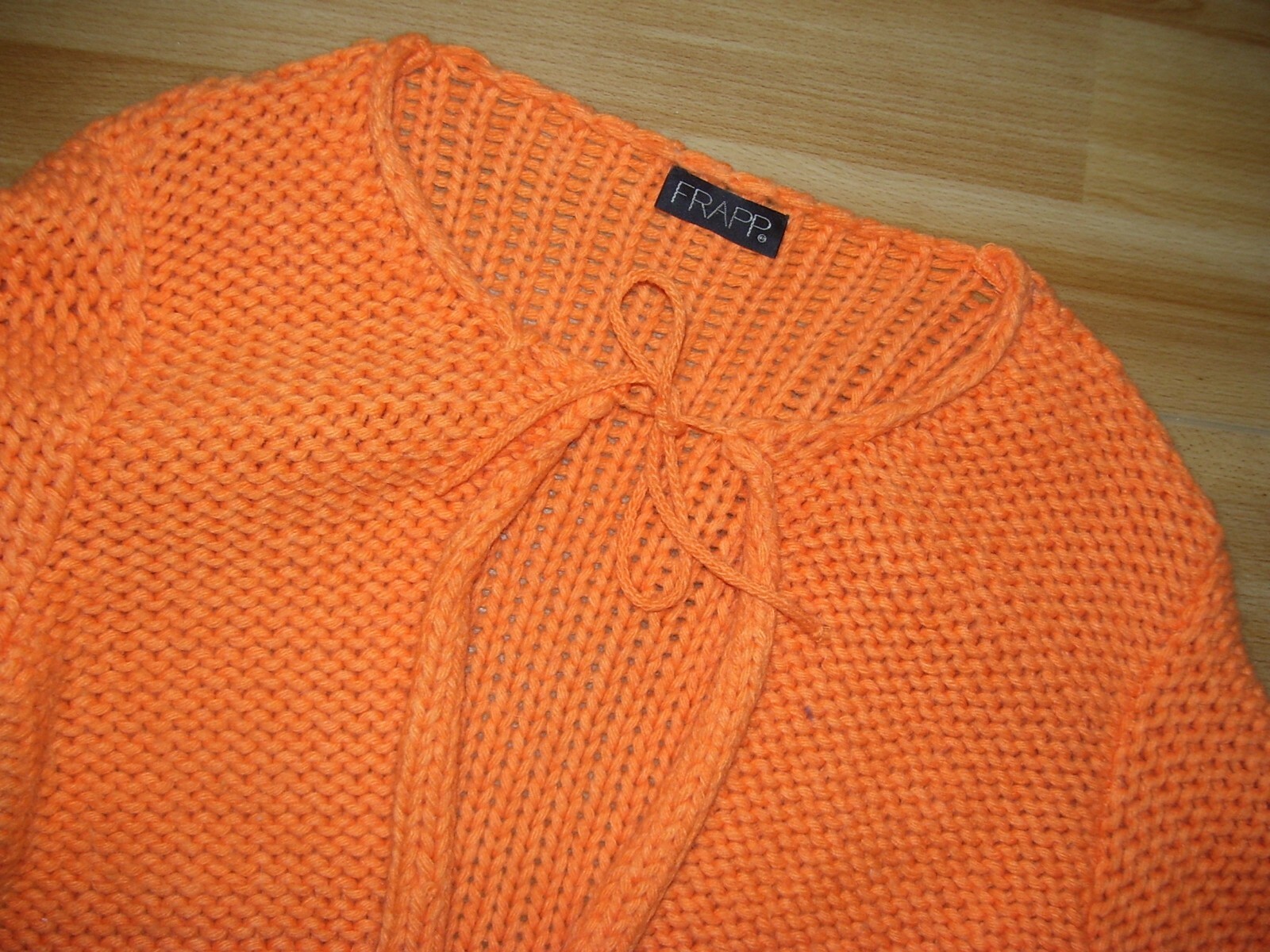 Frapp Damen Kurz Strickjacke Cardigan Gr 42 orange Wolle mit Apaka