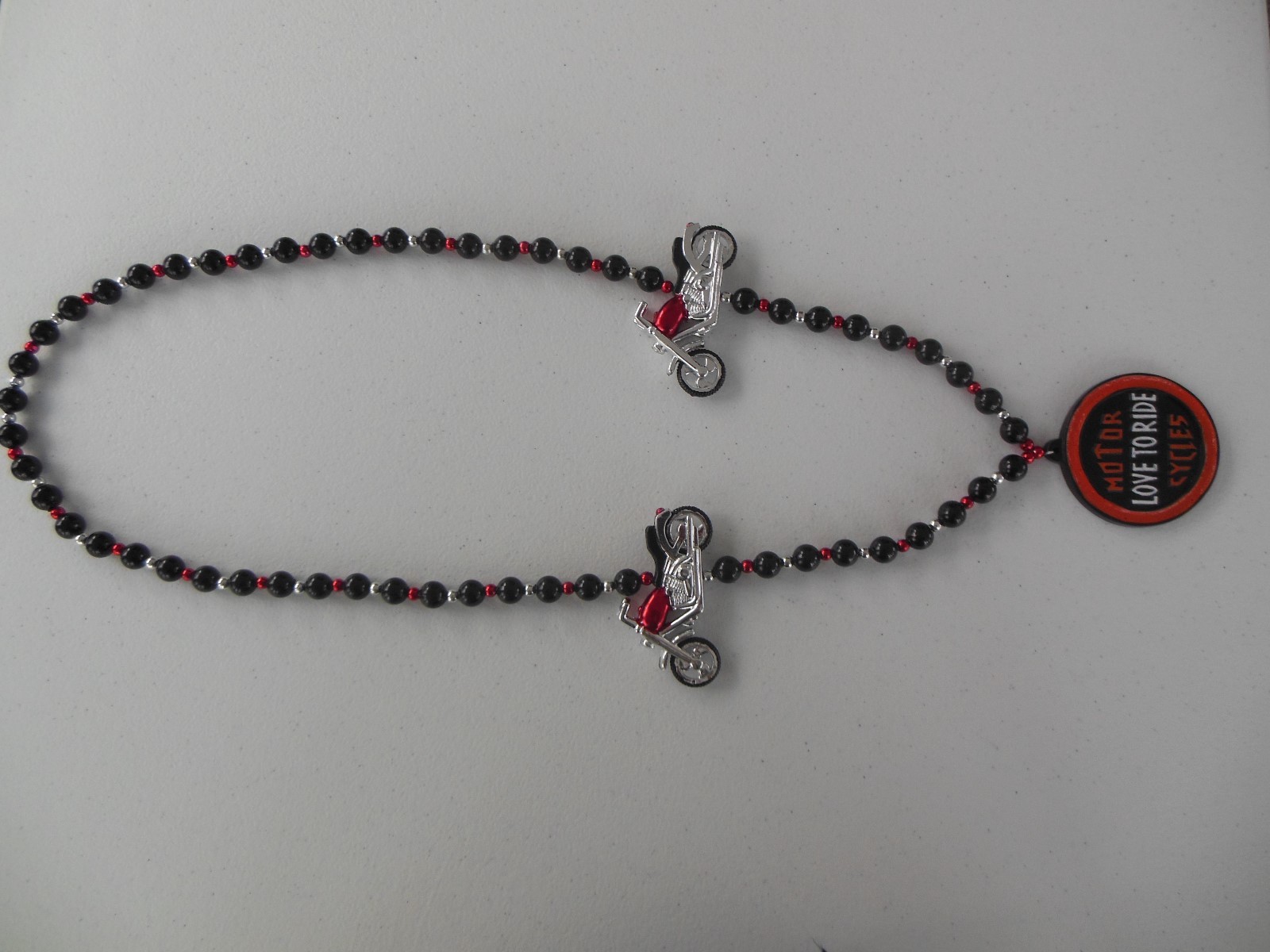 COOL LIVE TO RIDE MOTORCYCLE  MARDI GRAS HARLEY BEADS RED/BLACK/SILVER/ORANGE