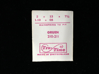 Gruen 210, 211   New NOS watch mainspring  1874