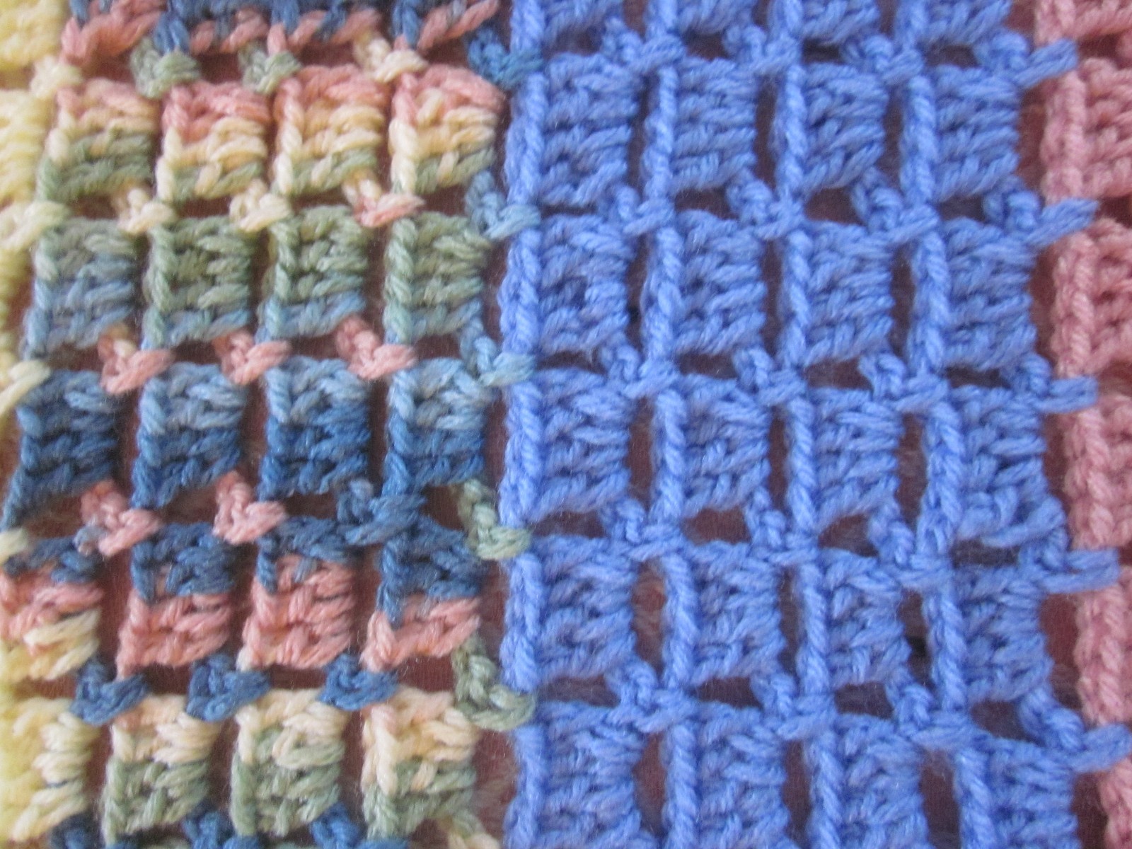 Hand crafted crocheted blue yellow pink green lap throw afghan kids blank 32x38