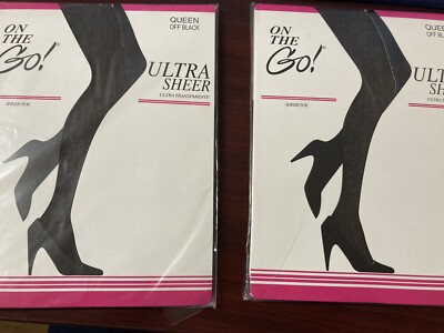 (x2) On The Go!, Queen, Off Black, Ultra Sheer, Ultra Transparent, Sheer Toe