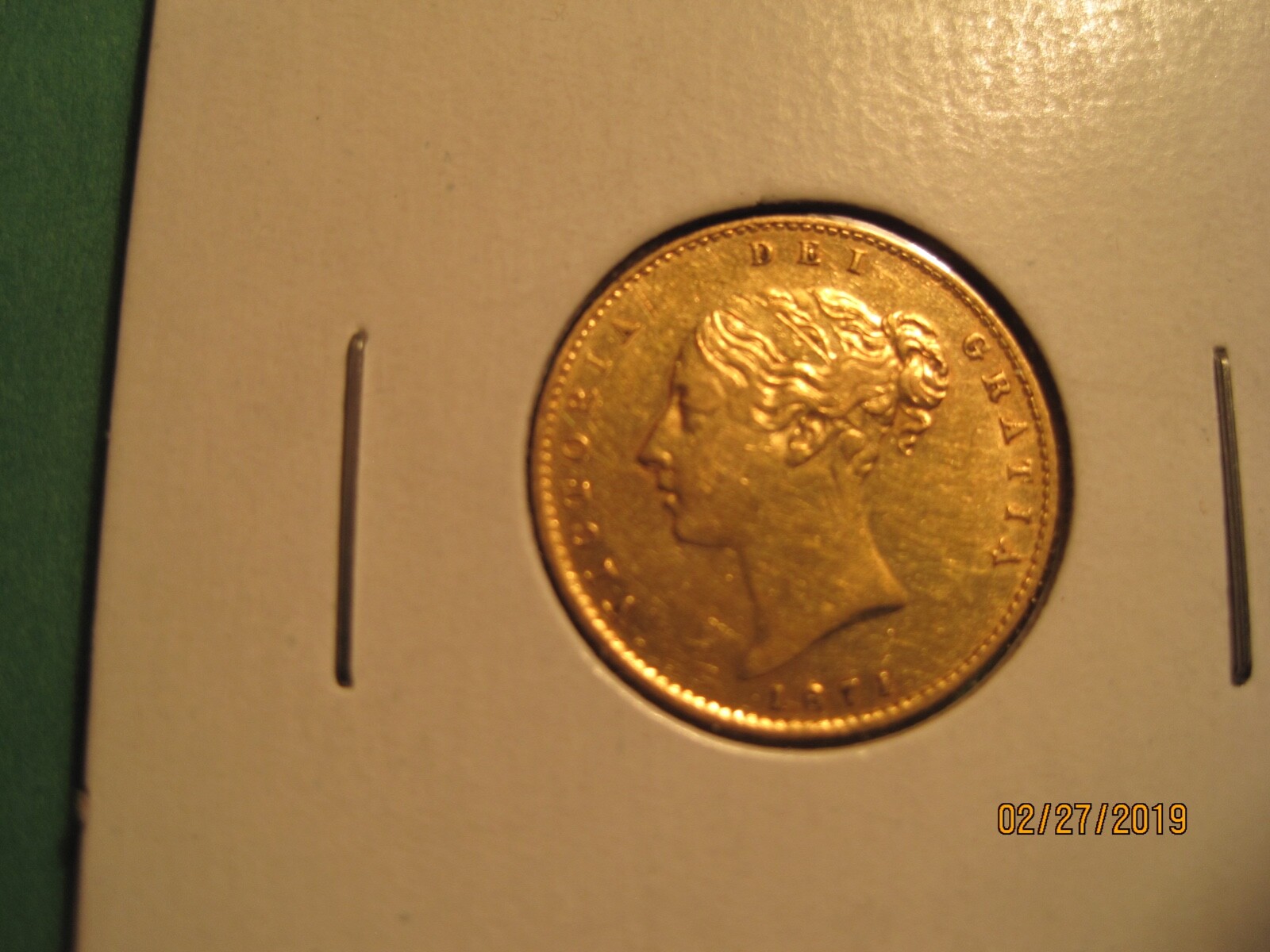 1871 British Half Sovereign Queen Victoria Young Head Shield Variety