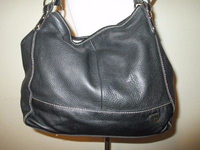 THE SAK GENUINE LEATHER SHOULDER BAG HOBO HANDBAG PURSE BLACK