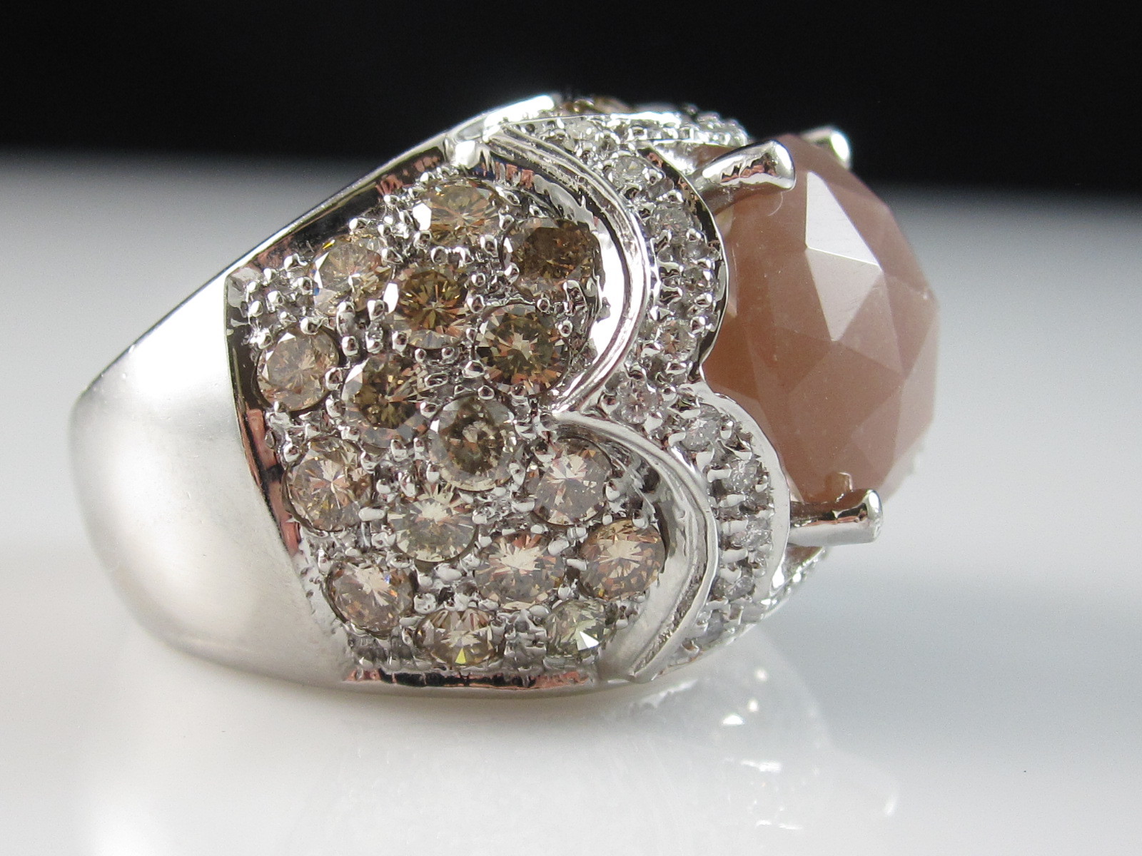 Sonia B Bitton Rose Quartz Diamond Ring 14K White Gold Designer Signed Size 6.75