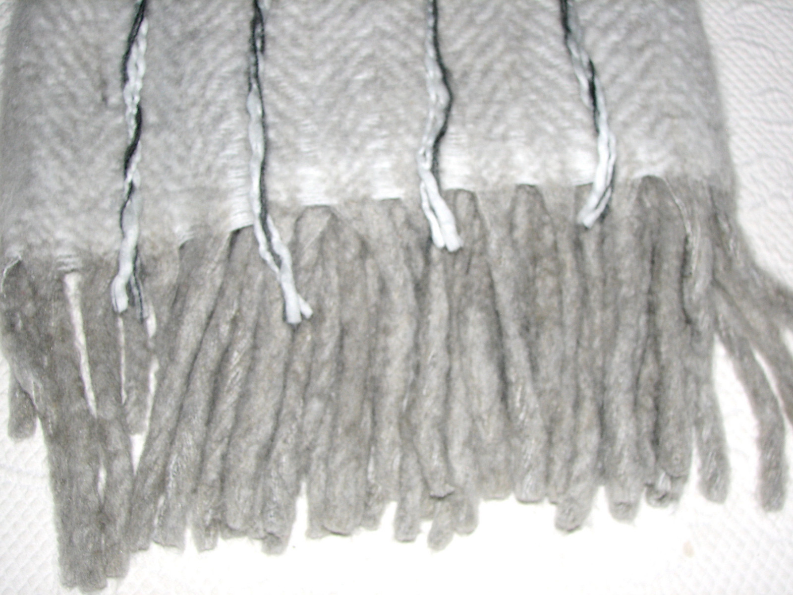 Gray Herringbone Luxury Wool Blend Throw Crochet Detail & Fringe Handknit India