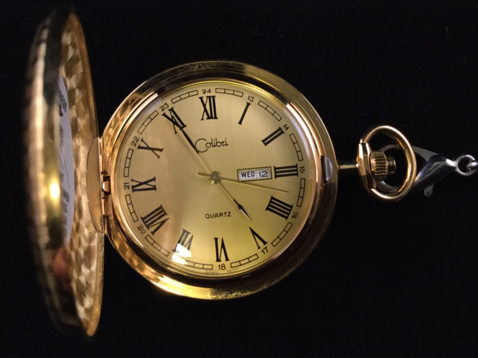 Working Gold Tone Pocket Watch With Two Tone Chain and knife fob