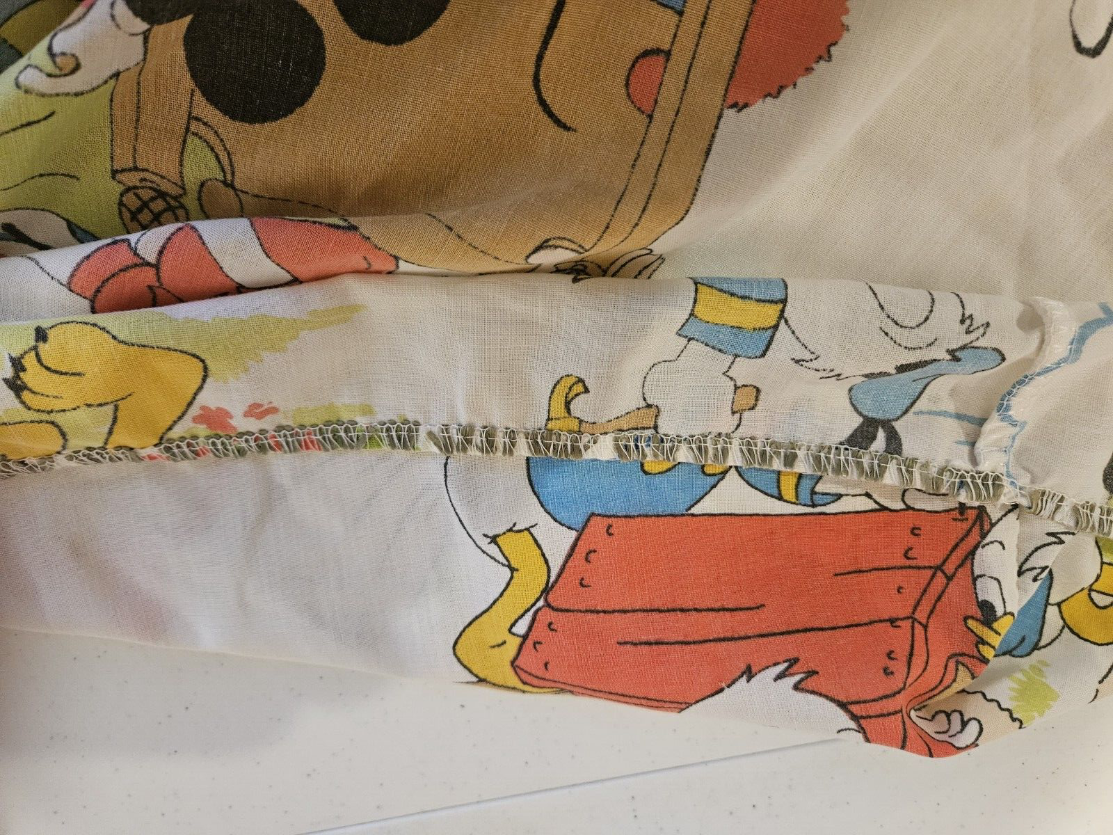 Vintage DISNEY MICKEY & Friends Chores FULL Muslin Flat and Fitted Sheet Fabric