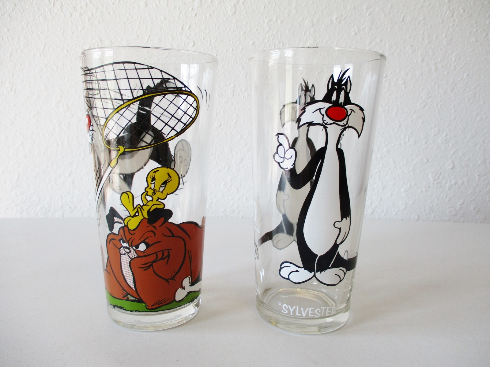 2-Pepsi Warner Bros Glasses-1973 Sylvester & 1976 Sylvester w/Tweety Thick