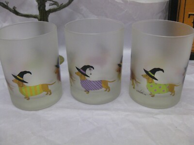 x3 CULVER Frosted Glass Dachshund Dog Halloween Shirts DOF Satin Drinking Bar 