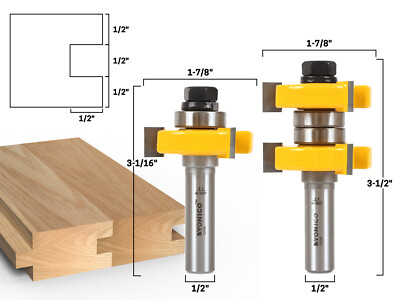 1-1/2'' 2 Bit Tongue and Groove Router Bit Set - 1/2'' Shank - Yonico 15224