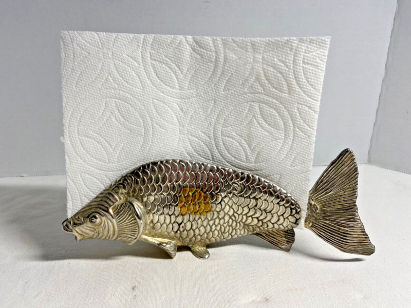 Vintage MODELLO DEPOSITATO ITALY Silver Plated Koi Fish Napkin or Letter Holder