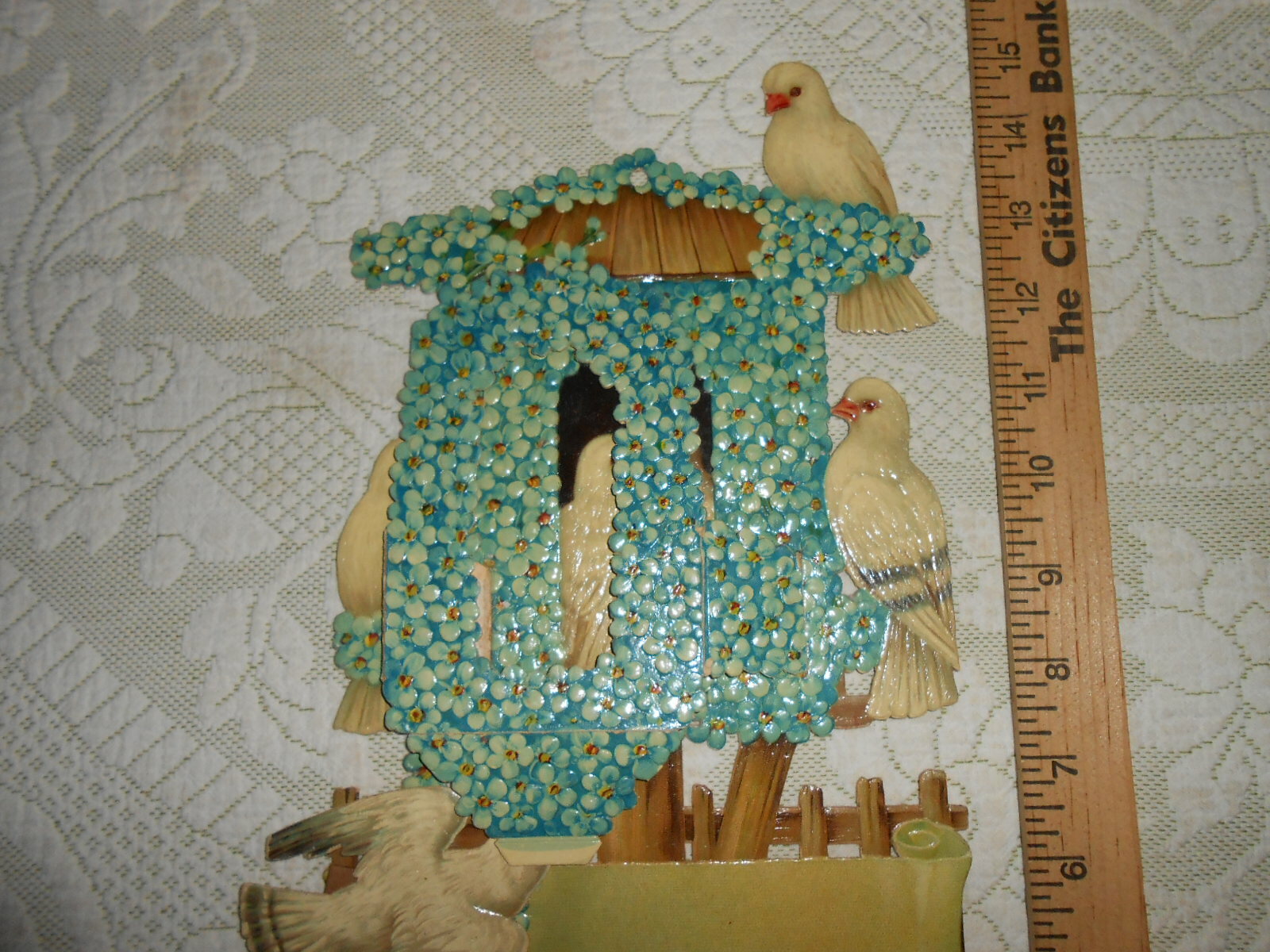 Antique Victorian Dimensional Fold Open Die-Cut  Love Birds House NOS