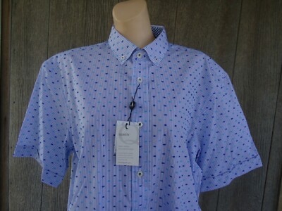 NWT XL Quieti Blue White Stripe Embroidered SS BF Shirt Fine Cotton $95 QS2053