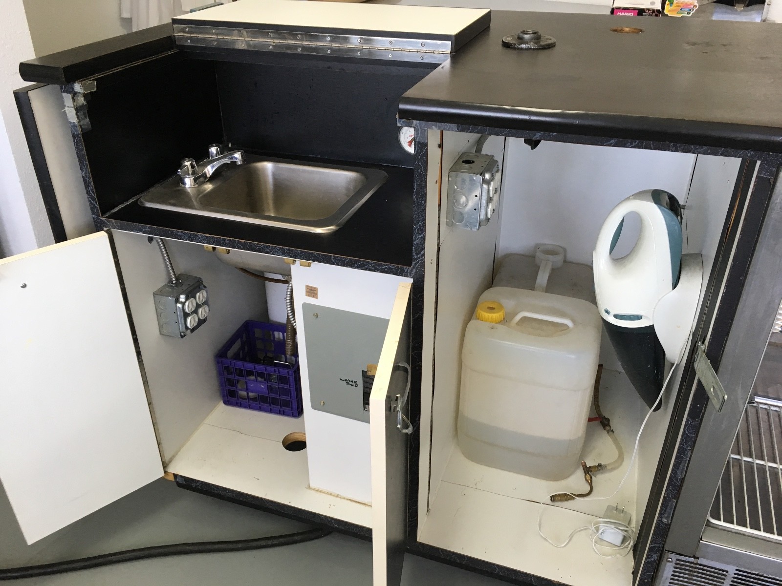 Self Contained Coffee Cart with refrigerator.
