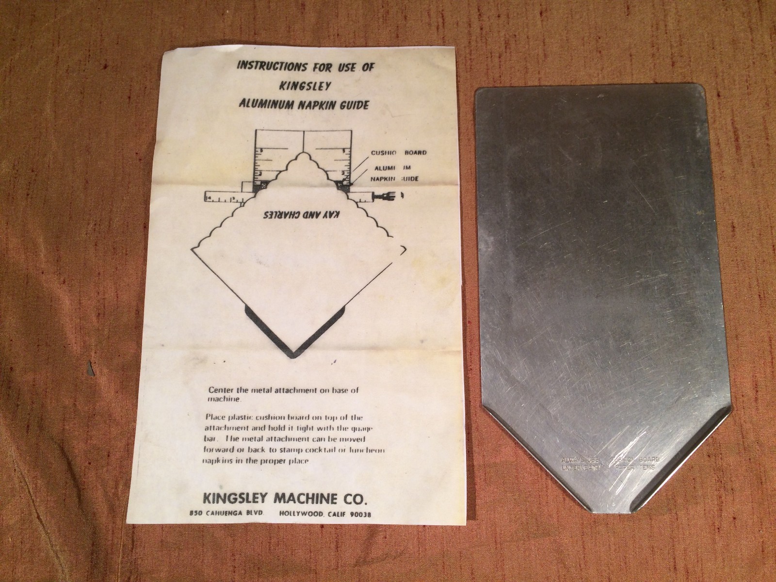 KINGSLEY MACHINE NAPKIN GUIDE LEATHER CLAMP CUSHION BOARDS GUAGE BAR  +MORE