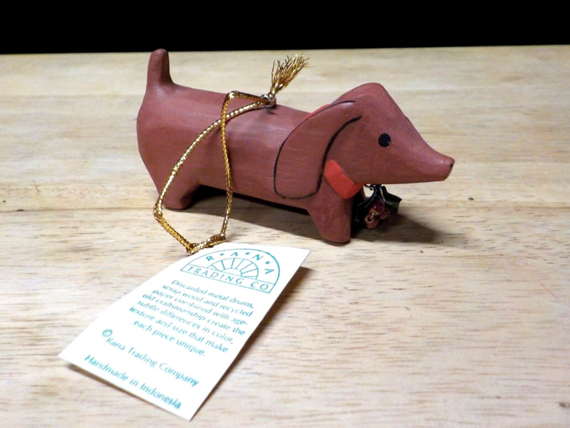 RANA TRADING COMPANY WOODEN DACHSHUND CHRISTMAS ORNAMENT NEW WITH TAG