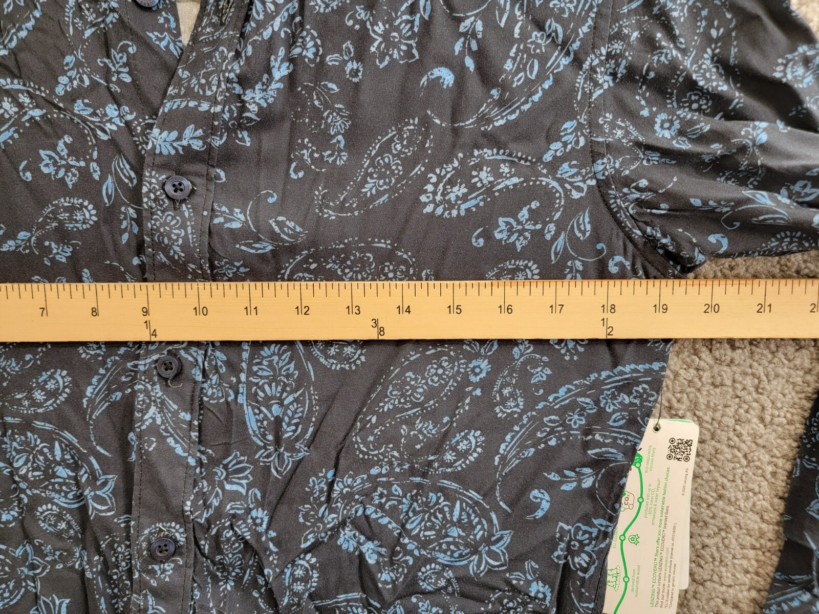 GUESS Paisley Print Long-Sleeve Shirt Men's S Black/Blue Button Front Closure - Picture 6 of 18