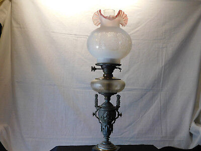 R.Hollins & Co.,Boston,Mass. Antique c1870's Oil Lamp Pewter&Etched Glass