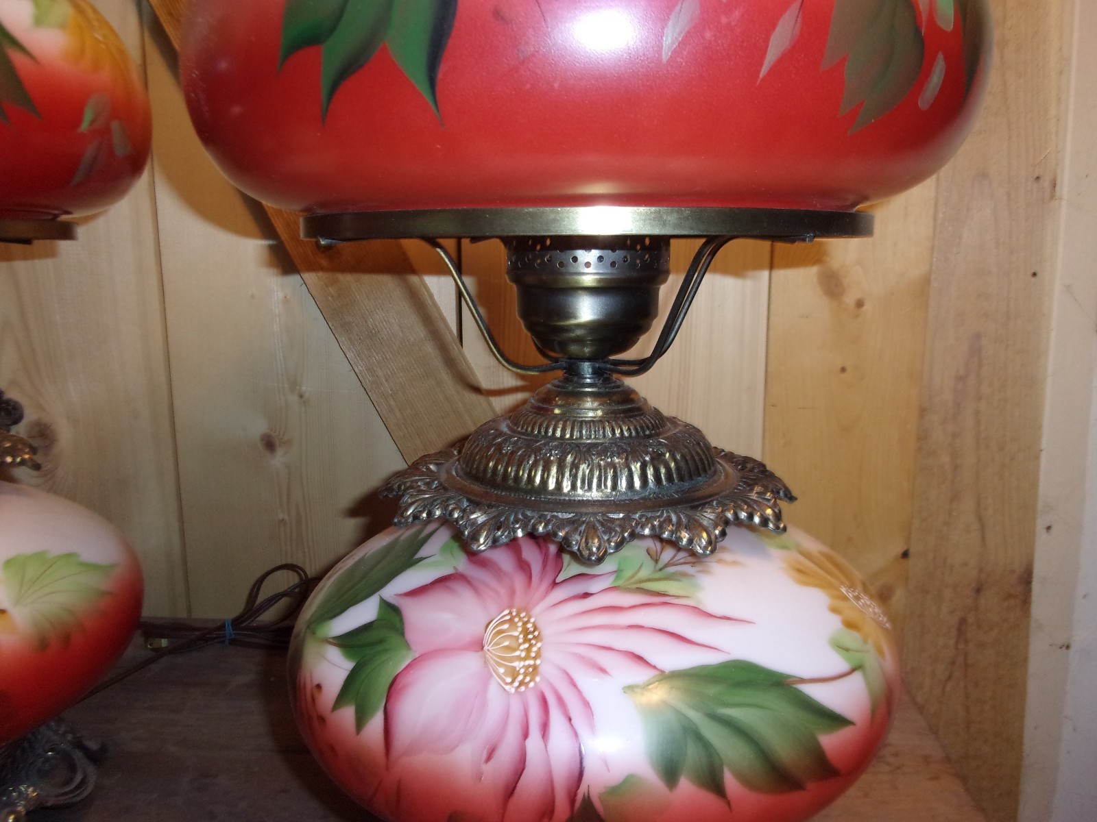 PAIR of VINTAGE GWTW Hurricane Parlor Hand Painted Electric Double Globe Lamp!