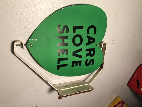 Original Old CARS LOVE SHELL Gas Station Green Spinner Heart Advertising Sign