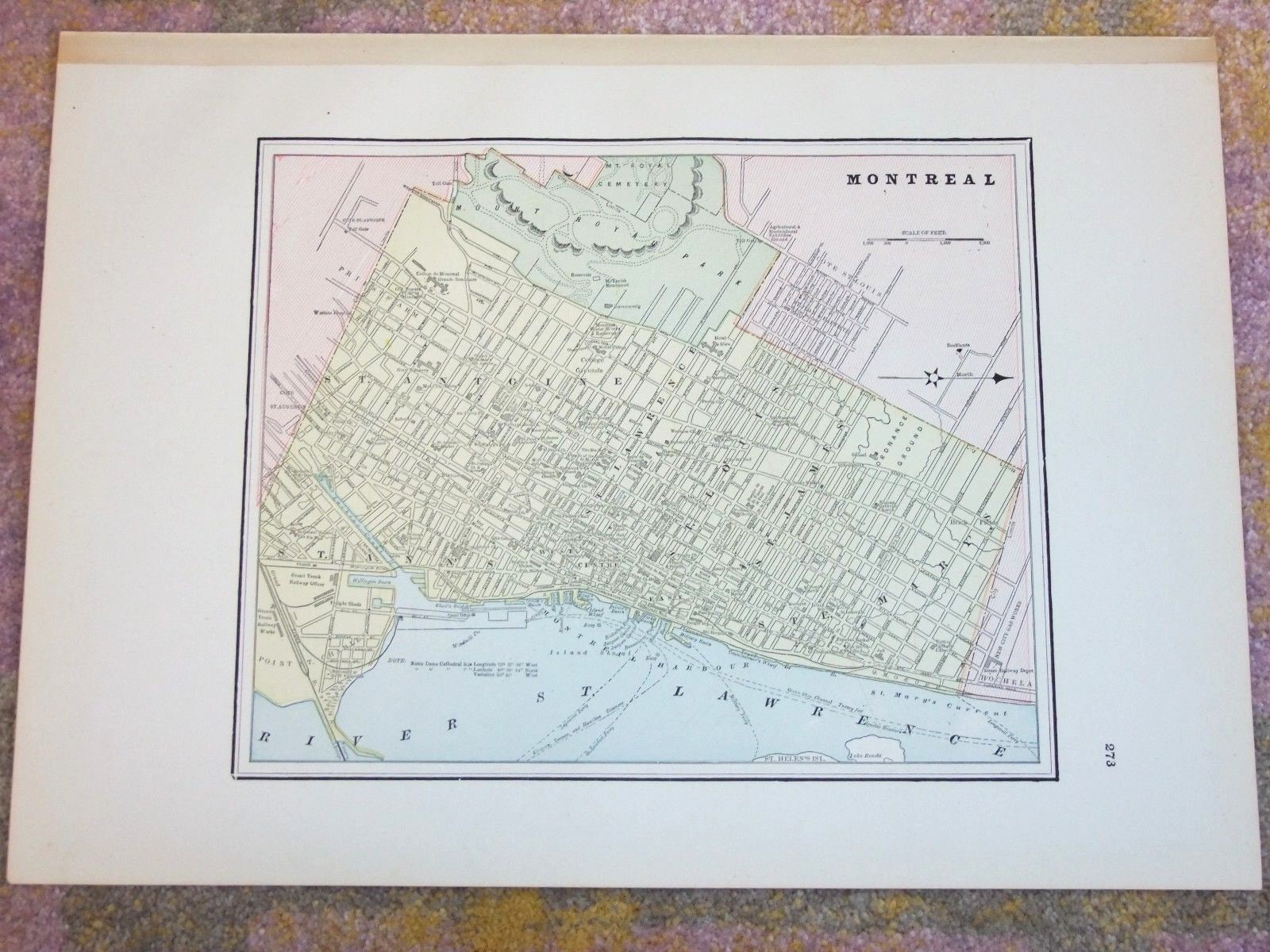 Antique 1890 City Map MONTREAL Quebec, Original Vintage Atlas Map, 12.75