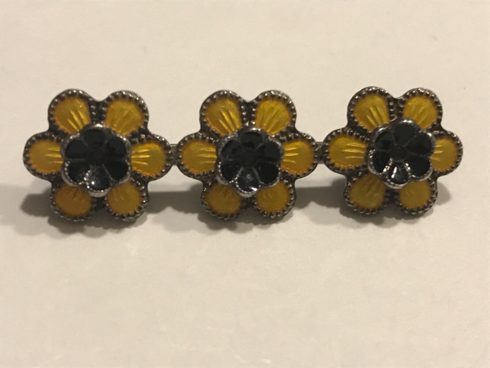 Vintage Enamelled Meka Denmark Sterling Silver Daisy Flower Brooch and Earrings