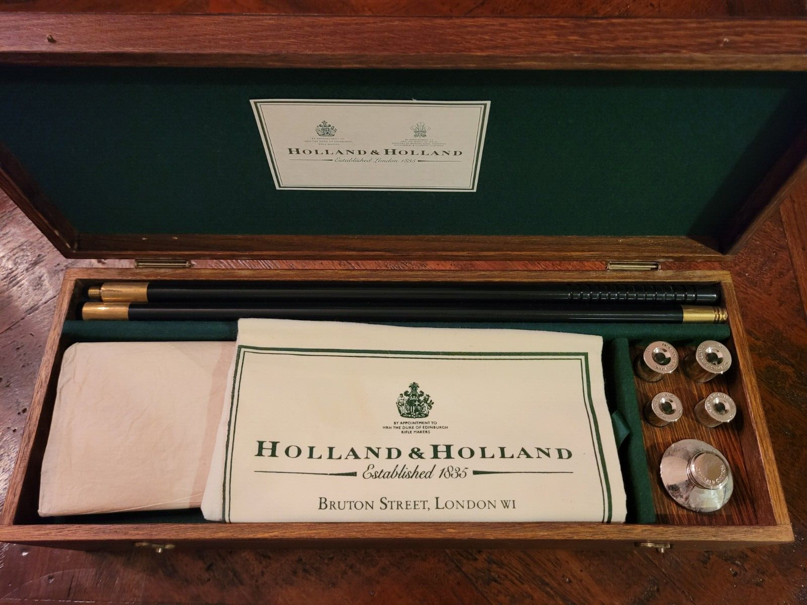 Holland &Holland NEW Vintage Wood &Brass Gun Cleaning Kit 1990s never used 12&20