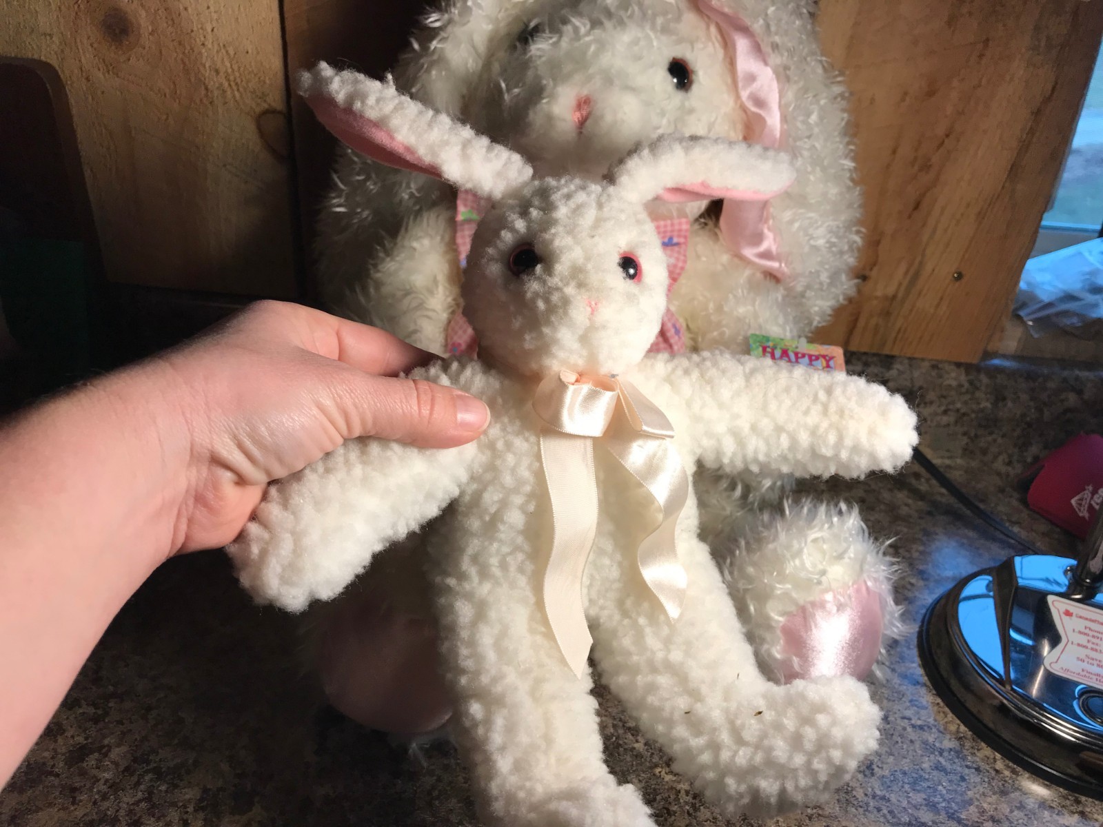 Lot of 2 Stuffed Plush White Fluffy Easter Bunny Rabbits