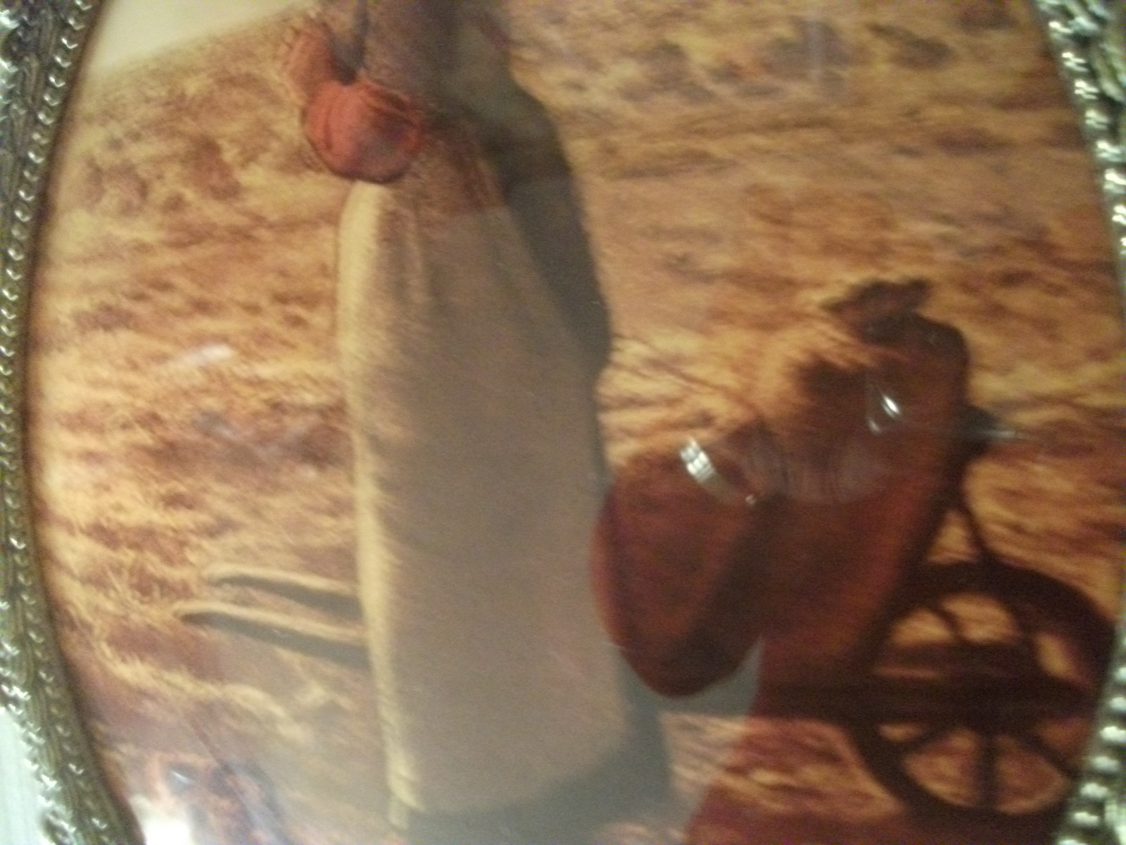 Vintage Antique Brass Metal Oval Picture Frame Convex Bubble Dome Glass 12