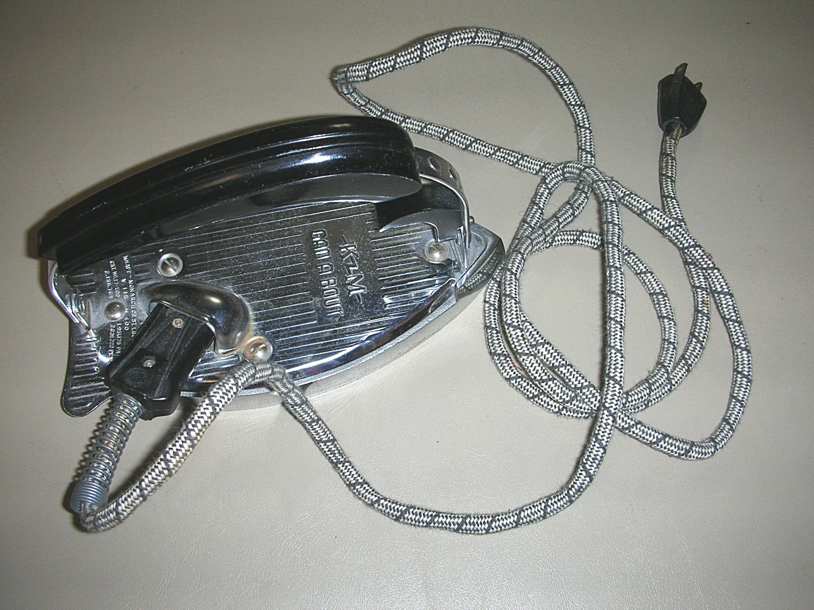 Vintage K-M GAD-A-Bout Travel Iron Bakelite Handle