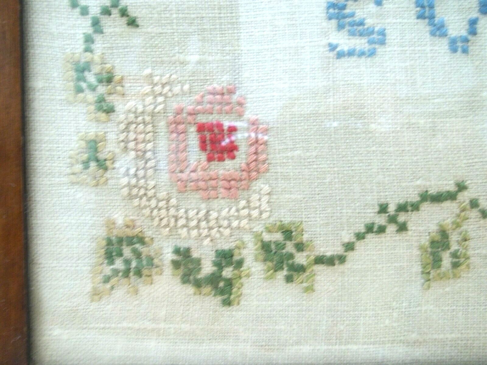 Vintage Antique 1929 Framed Sampler Cross Stitch Needlework Home Sweet Home