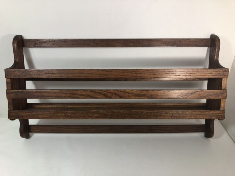 Vintage Solid Wood Wall Shelf w/Quilt Linen Rack 24" Long Oak