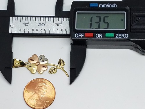 Pre-owned Handmade Gold 14k Good Luck Lucky Pendant Flower Clover Rose Charm Necklace Gift 1.35" In Pink